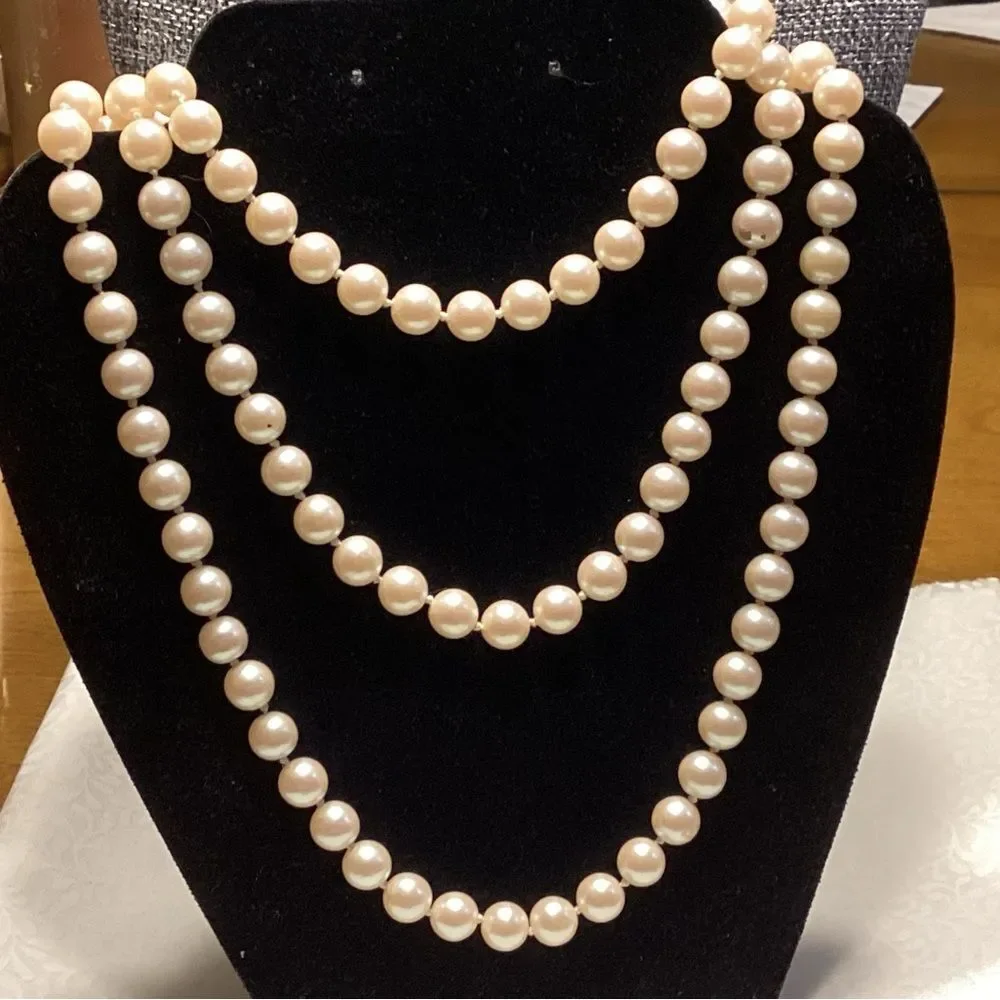 Faux Cream Colored Pearl Necklace 50” Strand